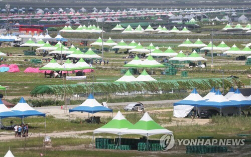 2023 새만금 세계스카우트 잼버리 대원들이 8일 떠나자 전북 부안군 잼버리 야영장이 한산하다. [부안=연합뉴스]